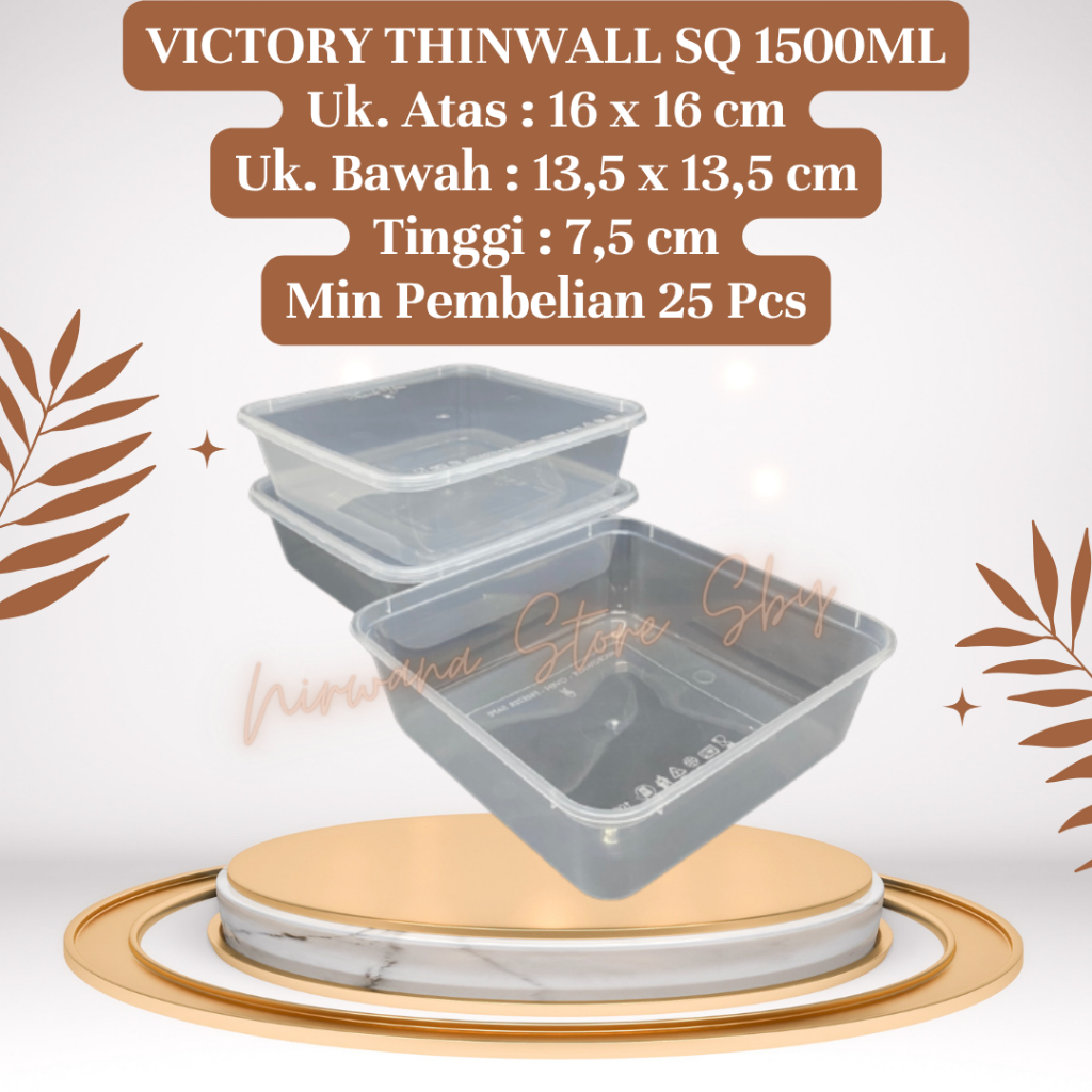 (25 ชิ้น) Victory Thinwall SQUARE 1500ml / กล่อง Thinwall / กล่องข้าว