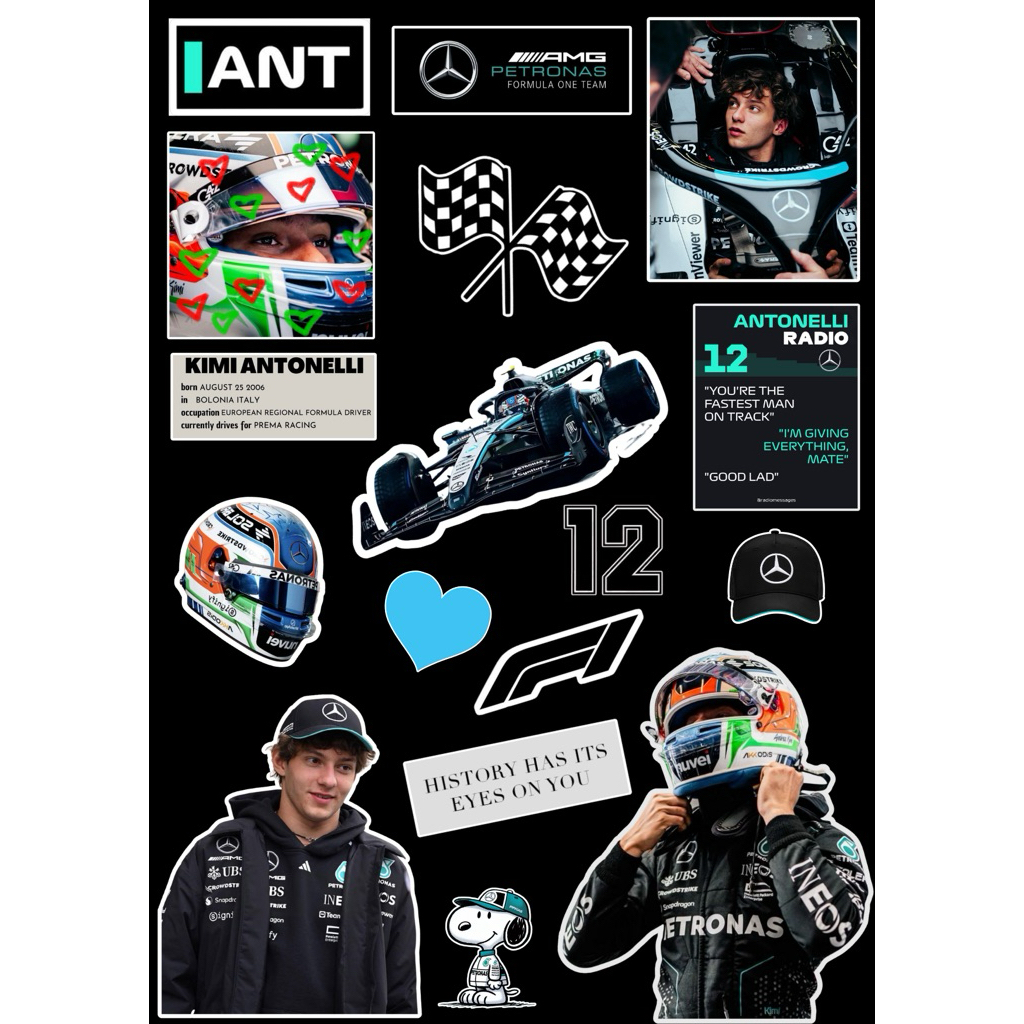 สติ๊กเกอร์สูตร 1 Mercedes AMG Petronas Kimi Antonelli | ไวนิลกันน้ํา 17 ชิ้น