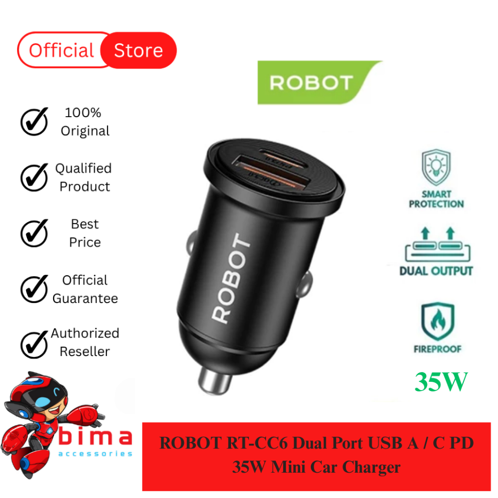 ROBOT RT-CC6 Dual Port USB A/C PD 35W Mini Car Charger