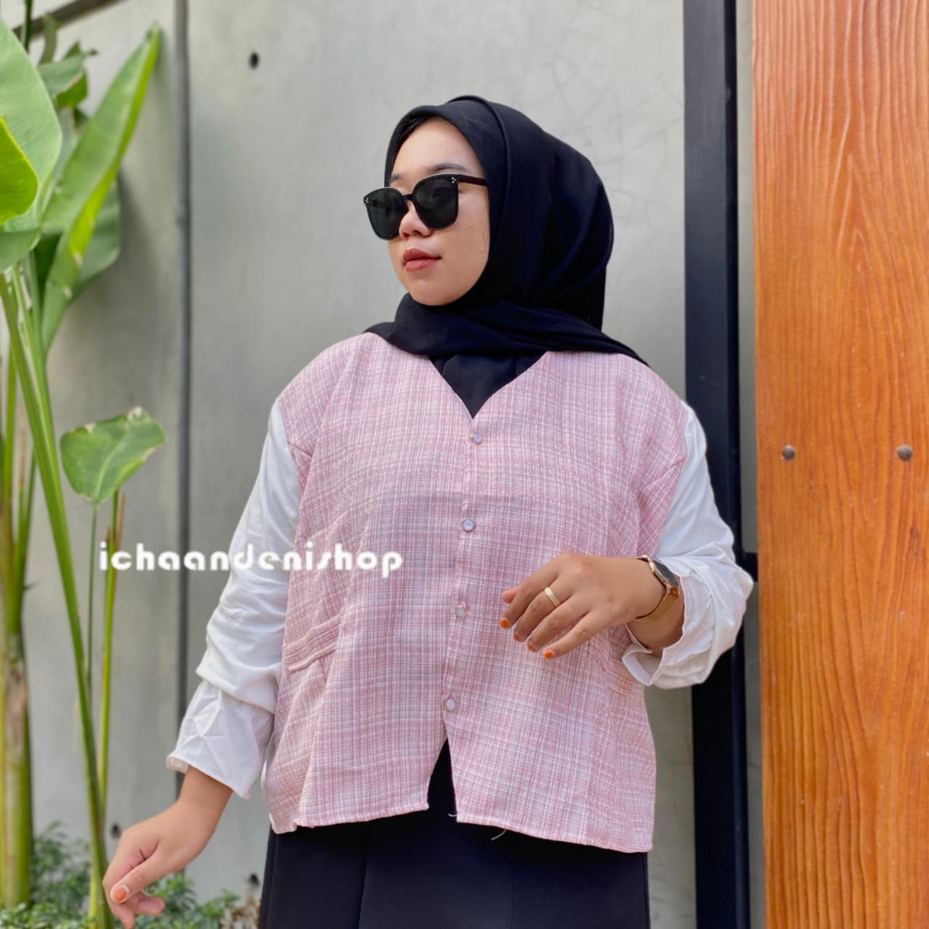 KEMEJA ICH - เสื้อ Sora Tweed ผสมเรยอน Twill เสื้อทํางานผู้หญิงสไตล์เกาหลีขนาดใหญ่