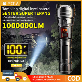 S008 Zoom Senter LED Super Terang 1000000 Lumens Type-C Rechargeable senter kepala super terang lampu emergency tahan 24 jam