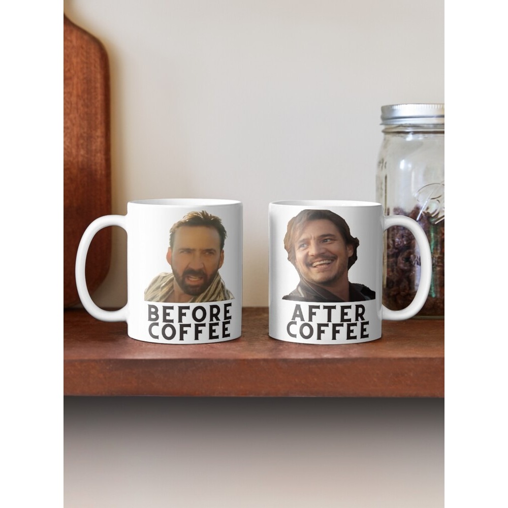 กรง Nicolas Pedro Pascal ก่อนกาแฟและแก้วกาแฟหลัง