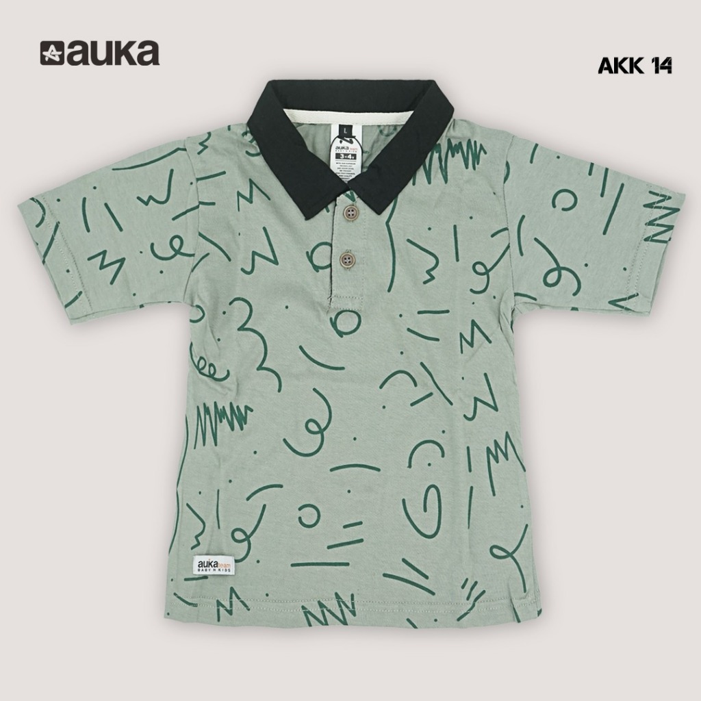 AUKA TEAM Premium เสื้อยืดเด็ก Tops AUKA ทีมอายุ 1 2 3 4 5 6 7 8 ปี Sage สีปกสีดํา