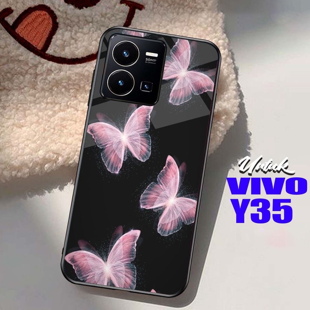 Softcase Glass Glitter Motif [BUTTERFLY] VIVO Y35 เคสมือถือใหม่ล่าสุด - ตัวป้องกันโทรศัพท์มือถือ - อ