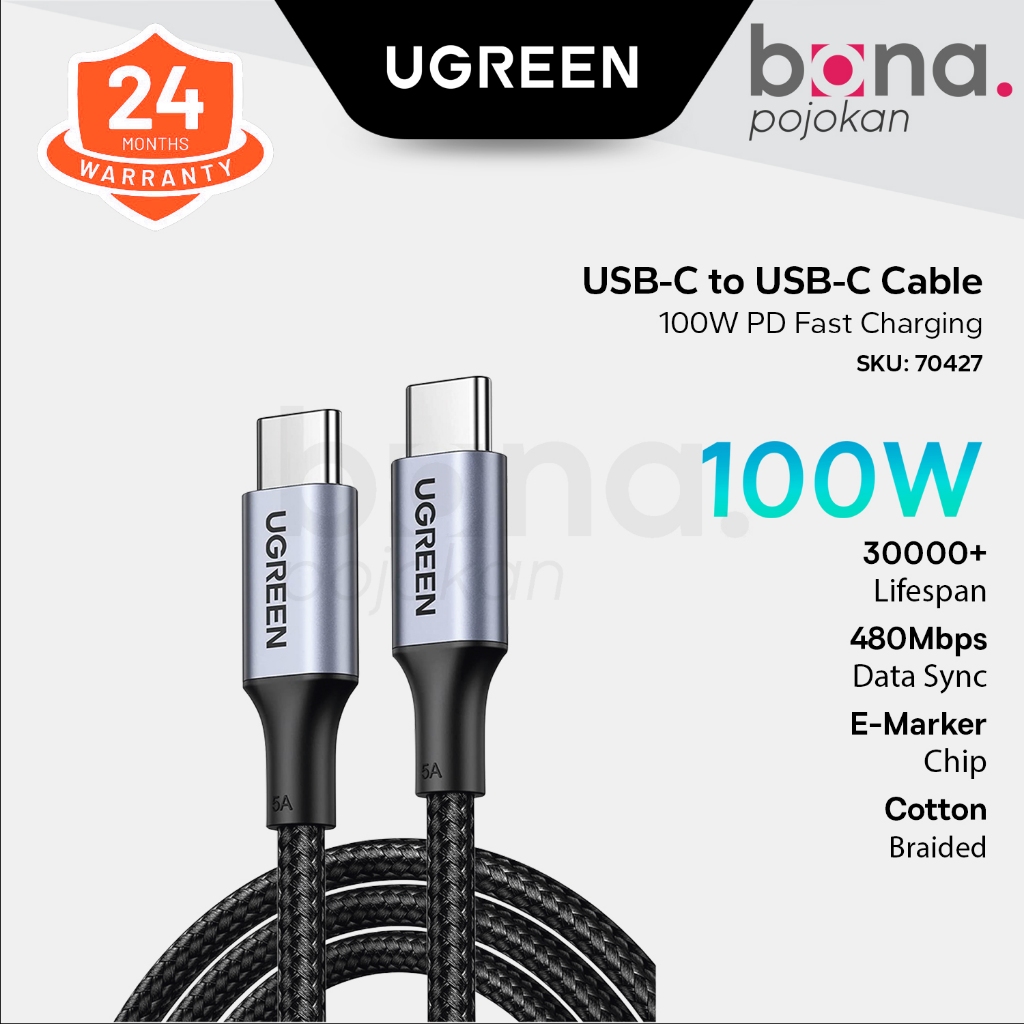 UGREEN 100W Fast Charge Nylon Braided Type C to C Charger Cable 70427
