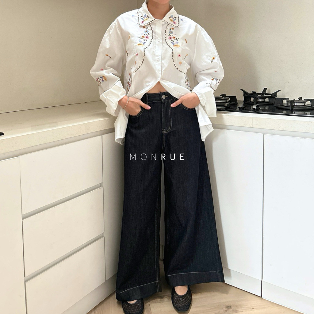 MONRUE Tyga Dark Indigo Wide Jeans