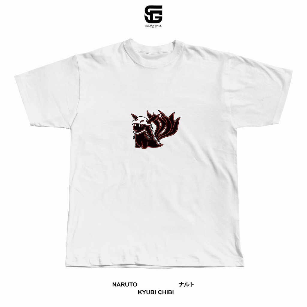 เสื้อยืดอะนิเมะญี่ปุ่น NARUTO Kyubi Chibi Tail 6 Distro Unisex