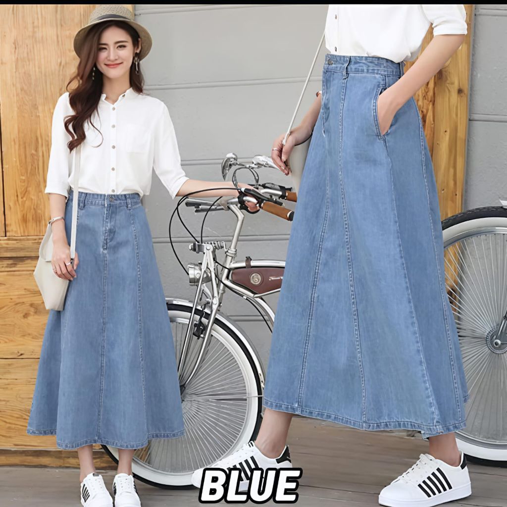 กางเกงยีนส์ผู้หญิง SKIRT 7/8//PLAIN JEANS SKIRT/MAYUNG JEANS SKIRT/LONG JEANS SKIRT///KOREAN STYLE J
