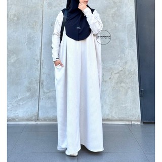 Syaza - KhadijahKerudung I gamis abaya motif salur Semi Batwing Busui Friendly bahan Semi Wool Mallorca
