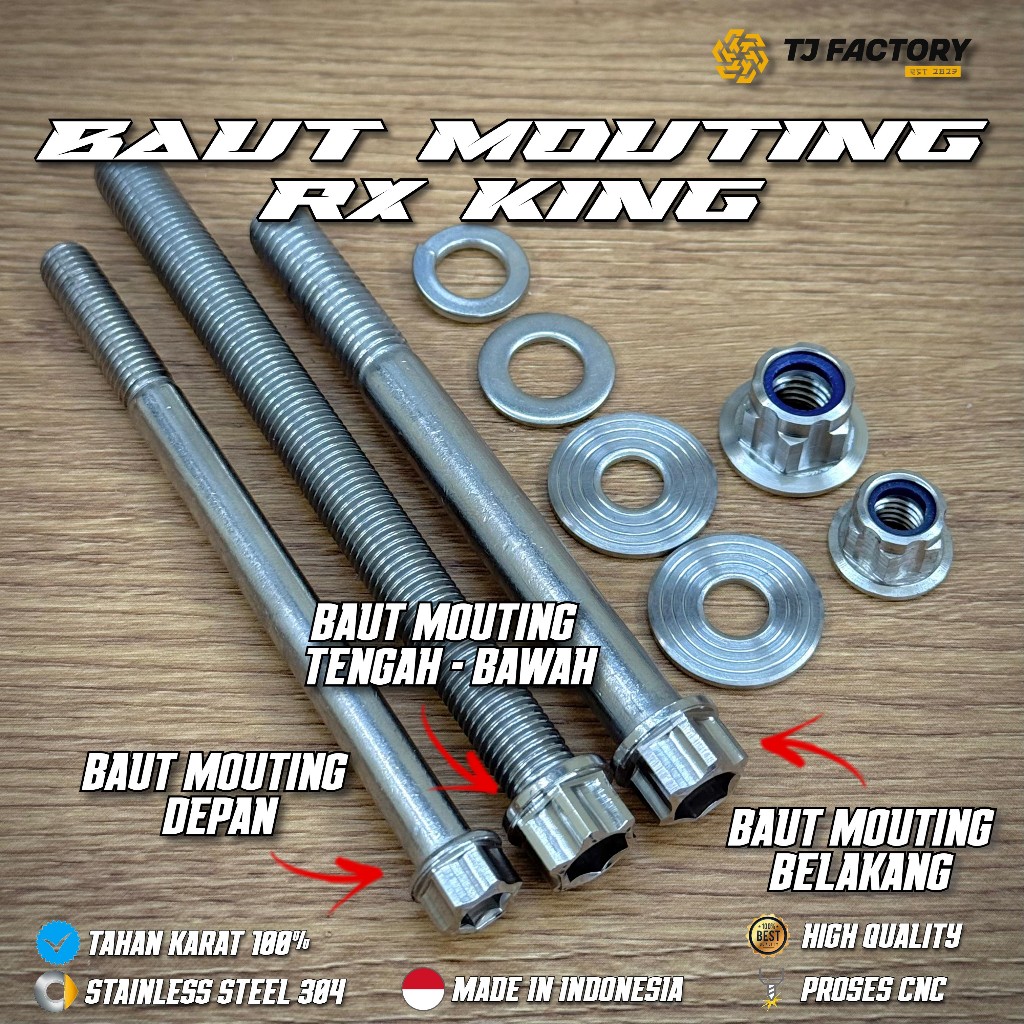 MESIN 1 ชุด RX KING ENGINE MOUNTING Bolts RX K เครื่องยนต์กรอบ Rx k สแตนเลส CNC 2 คีย์โดย Tj โรงงาน 