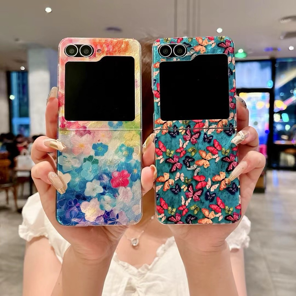 กรณีใหม่ Samsung Zflip7 Glossy ดอกไม้ผีเสื้อ Sketch ภาพวาดคุณภาพสูงน่ารัก Hp น่ารัก TPU สําหรับ Sams