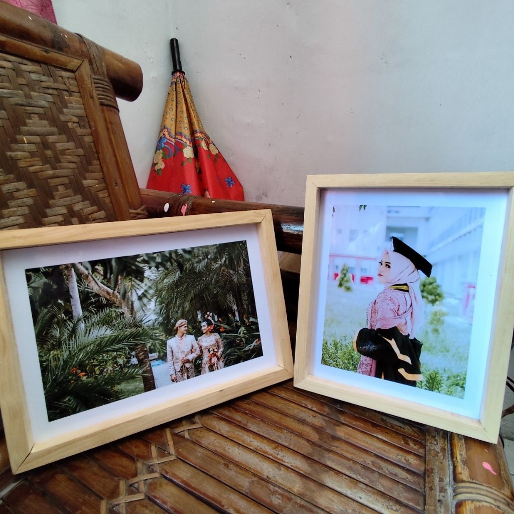 A4 NATURAL TEAK WOOD 3D FRAME + CLASSIC DESIGN PHOTO PRINTING | ของขวัญแต่งงาน