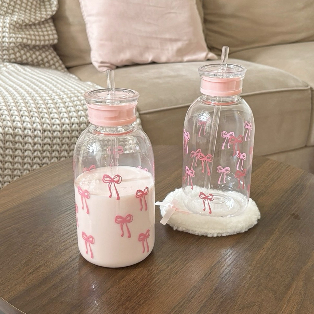 Mocorie - Ivangelace coquette Plastic Tumbler / coquette Ribbon Plastic Tumblr / Pink Ribbon coquett