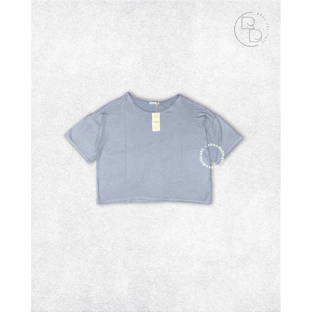 เสื้อยืดผู้หญิง OYSHO ไซส์ L | เสื้อยืดปกติสีฟ้าอ่อนดีไซน์มินิมอล