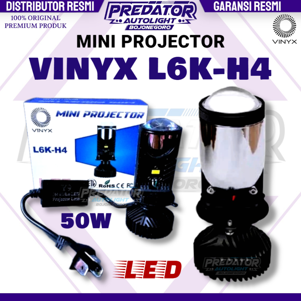 VINYX L6K-H4 LED HEADLAMP PROJECTOR H4 MINI PROJECTOR เลนส์ 50W รถจักรยานยนต์เลนส์รถ Y6 Y6D Y9 L6K-H
