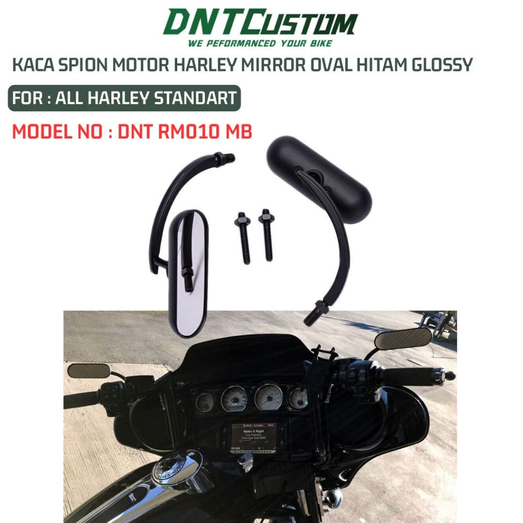 ALL HARLEY STANDARD MOTORCYCLE REARVIEW MIRROR DNT RM010 MB BLACK GLOSSY