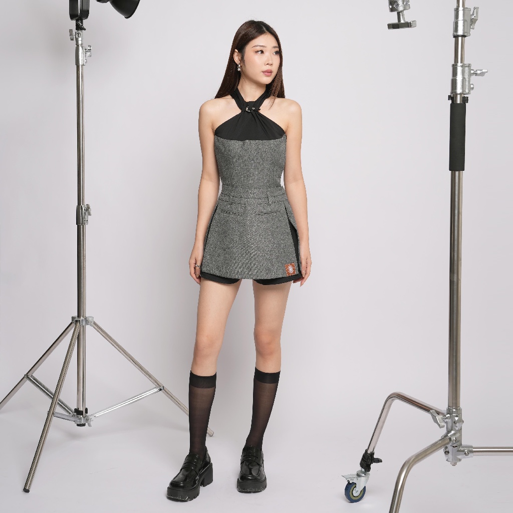 OFFICIAL CRUE - Rowan Skort (SKORT ONLY) in Misty Grey & Dark Brown // mini skort / two tone skort /