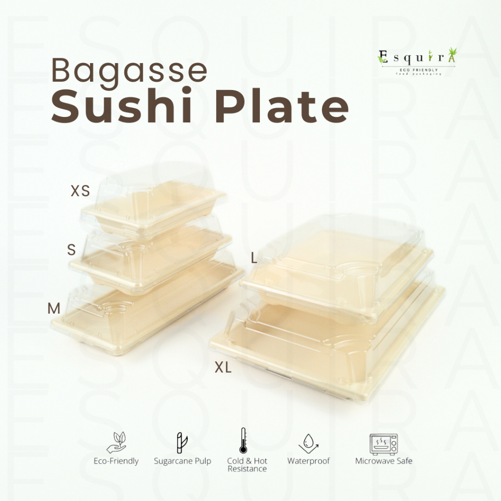 (ESQ) Bagasse Sushi Takeaway Plate Xtra Small 10pcs / SB-0 / SBL-0