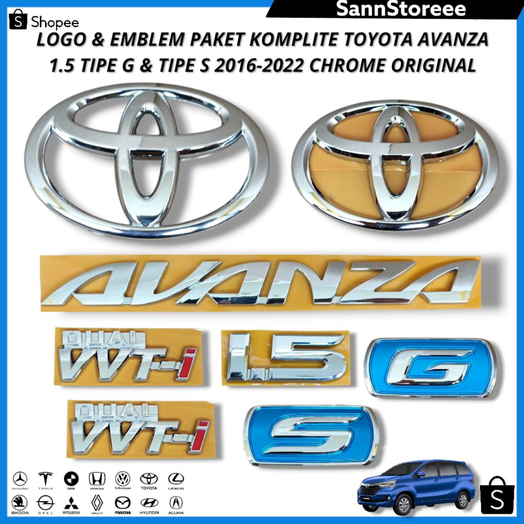 Original Avanza 2016-2022 Complete Package Emblem Logo/ Toyota Avanza 1.5 Type G & S Logo Emblem