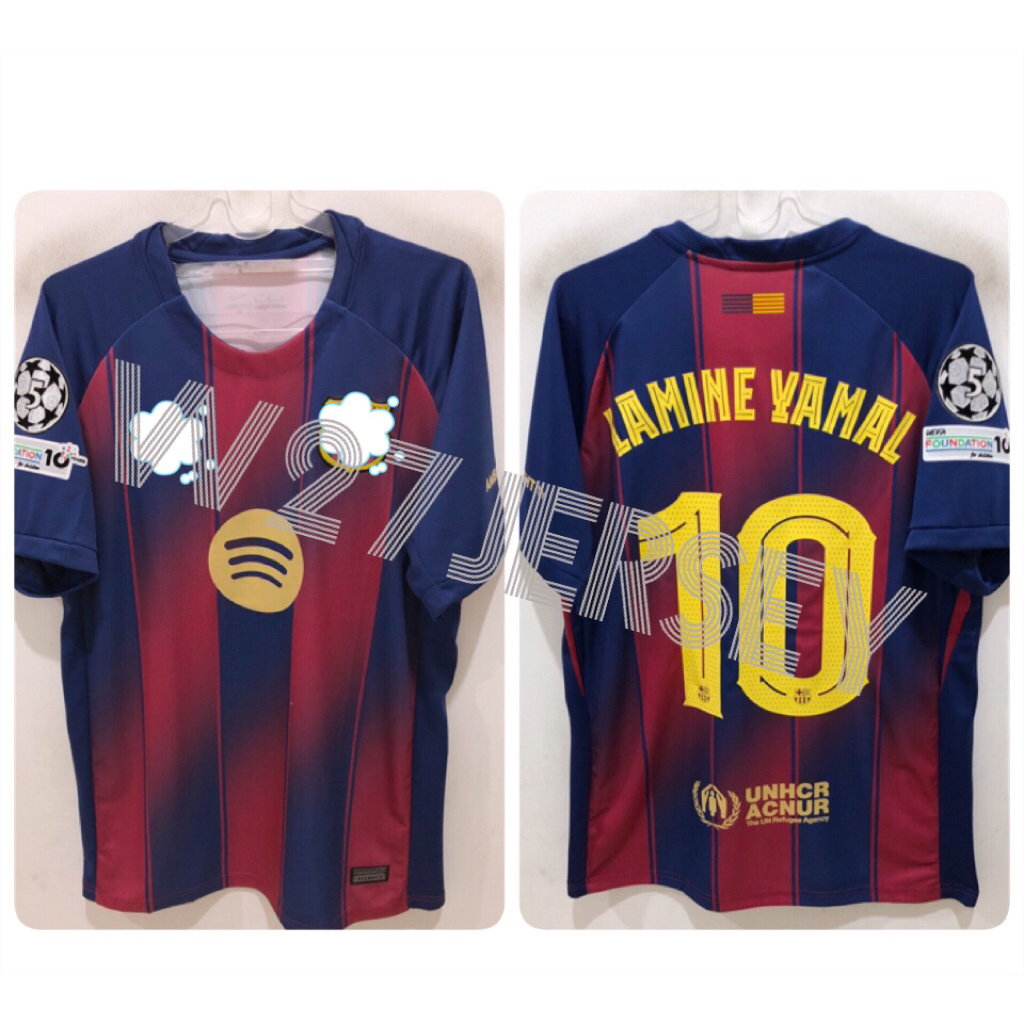 BARCALONA HOME JERSEY 2025-2026 เครื่องเล่นชื่อ Lamine Yamal + Patch