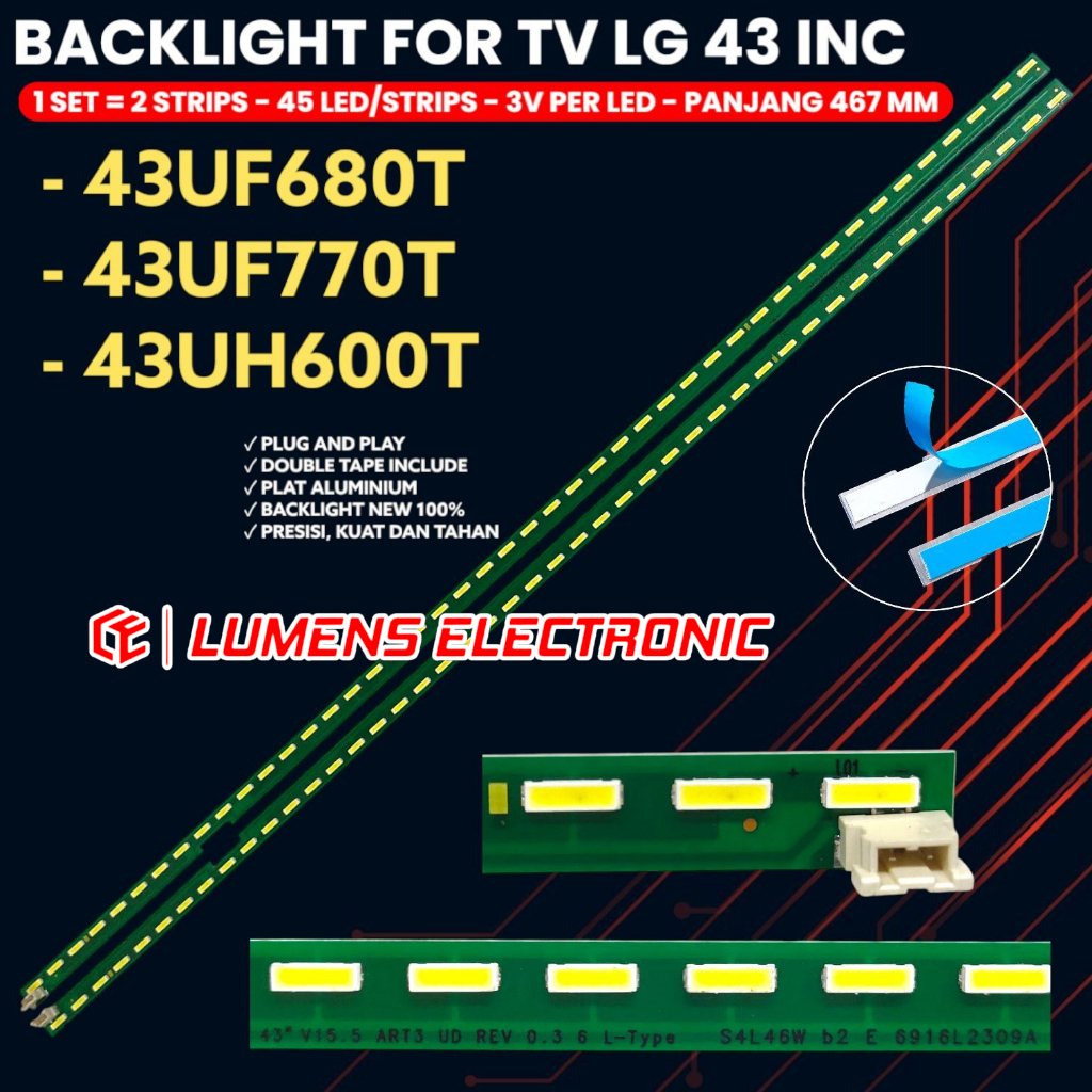 LG 43 INC LED TV BACKLIGHT 43UF680 43UF770 43UH600 43UF680T 43UF770T 43UH600 BL 43UF 43UH 45K 3V 43"