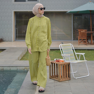 SOORE - PINKA STRIPE Series - Setelan Kemeja Celana - One Set Panjang Wanita - Baju Basic Wanita