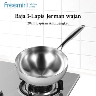 [Promo ] freemir Wokpan 24/20 CM Stainless Steel SUS 316 Zero Coating dengan Tutup Kaca Serbaguna