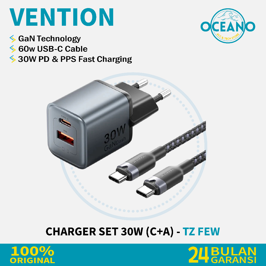 Vention ชุดชาร์จ (30W/18W) GaN5 Dual Port (C+A) - TZ Few | Vention Few Dash Series