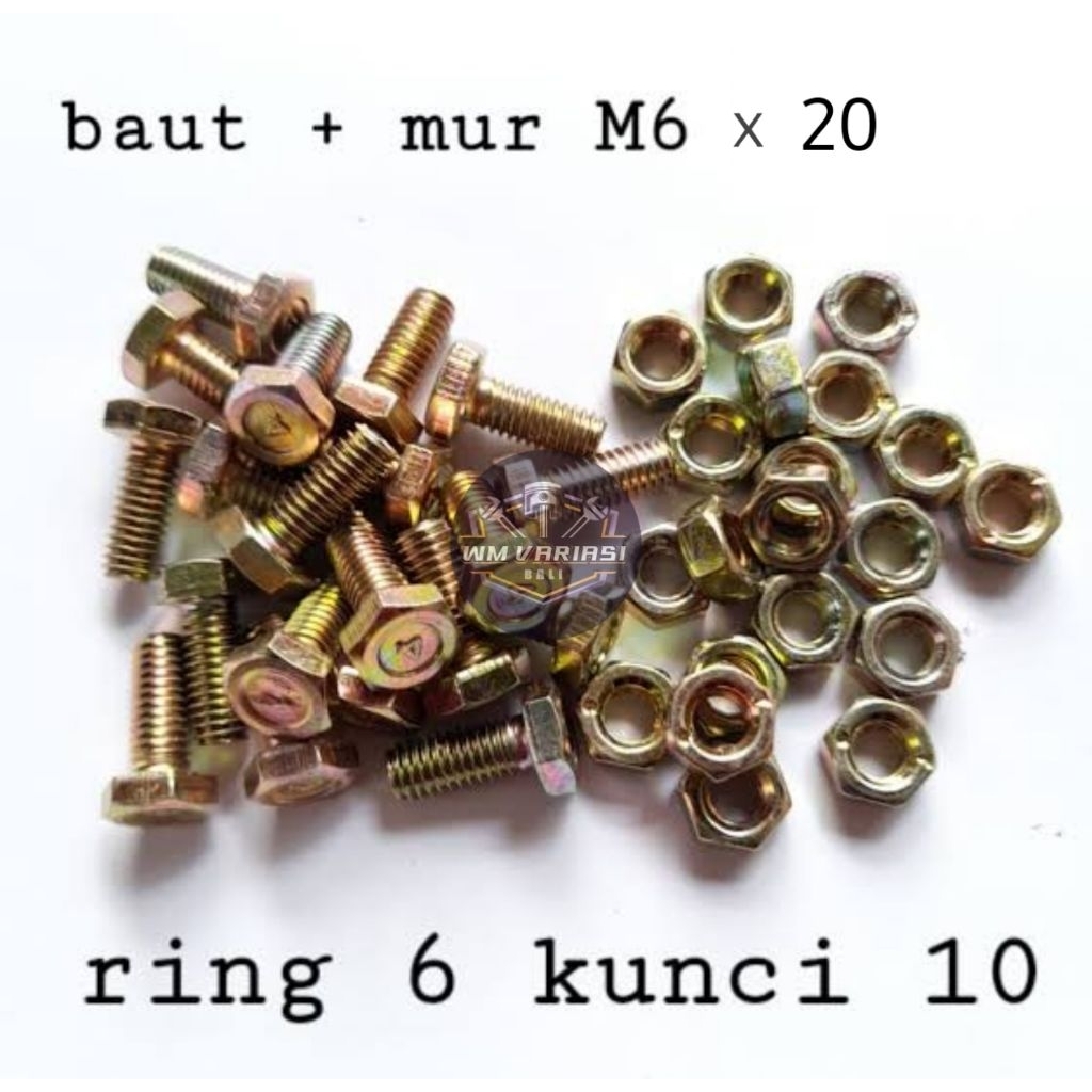 น็อตสลักเกลียวสีเหลือง M6 X 20 M6 X 15 คีย์ 10