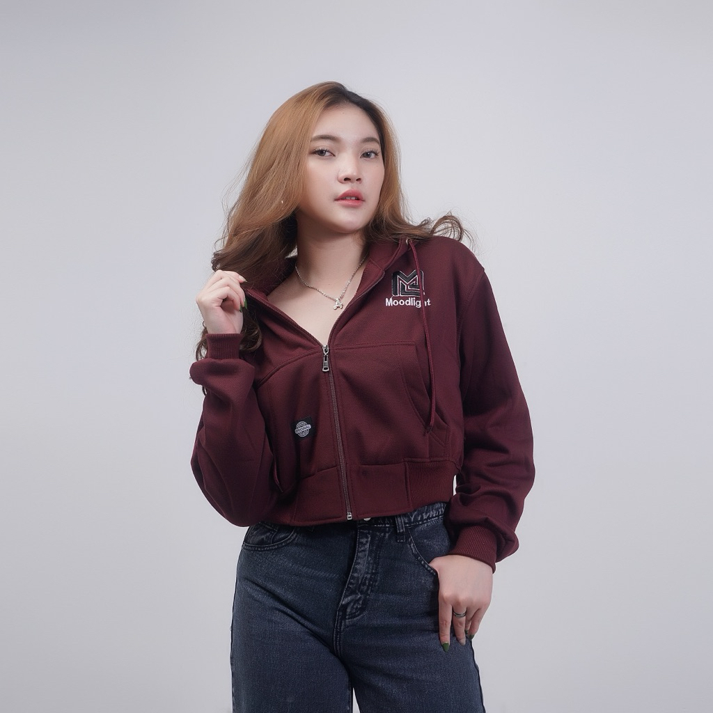 สินค้าใหม่ HOODIE ZIPPER CROP TOP ผู้หญิงสไตล์เกาหลี HOODIE ZIPPER CROP THICK MATERIAL 280 GSM/JACKE