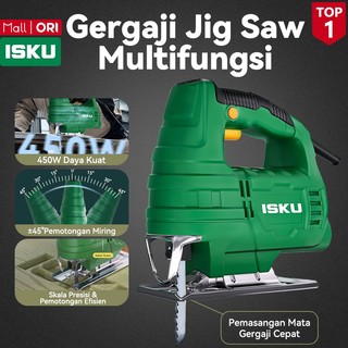 ISKU Mesin Jigsaw Listrik 450W Mesin Gergaji Ukir Kayu Triplek PVC Low Watt Anti Anjlok Alat Potong Papan Electric Jig Saw Tembaga Murni Variable Speed Gergaji Mesin Tukang Mebel Alat Pertukangan Rumahan Bonus Mata Pisau Gergaji Kualitas Awet