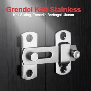 Grendel Kait Sliding Stainless Steel Slot Kunci Lemari Pintu Tekuk Siku 90°