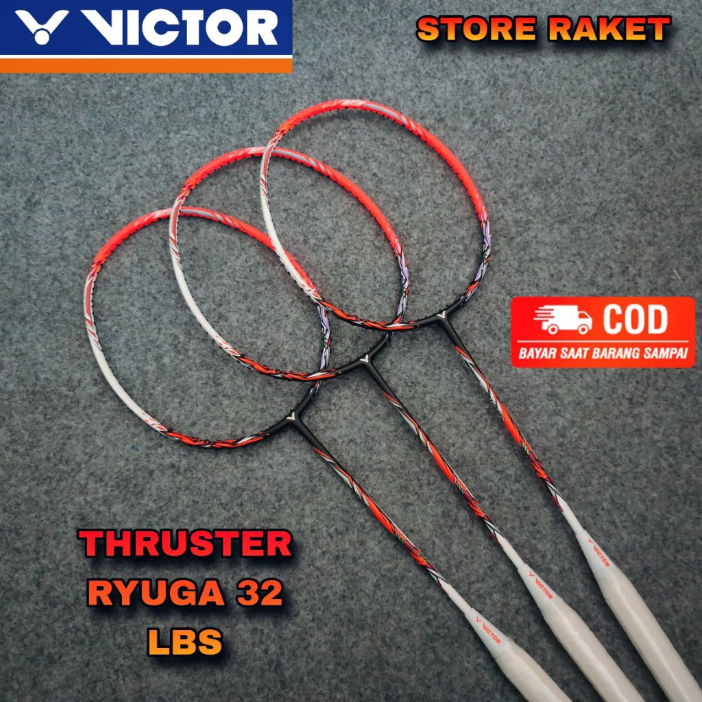 ใหม่ล่าสุด VIKTOR THRUSTER RYUGA BADMINTON CKET 32 LBS READY TO USE BONUS BAG AND GRIP
