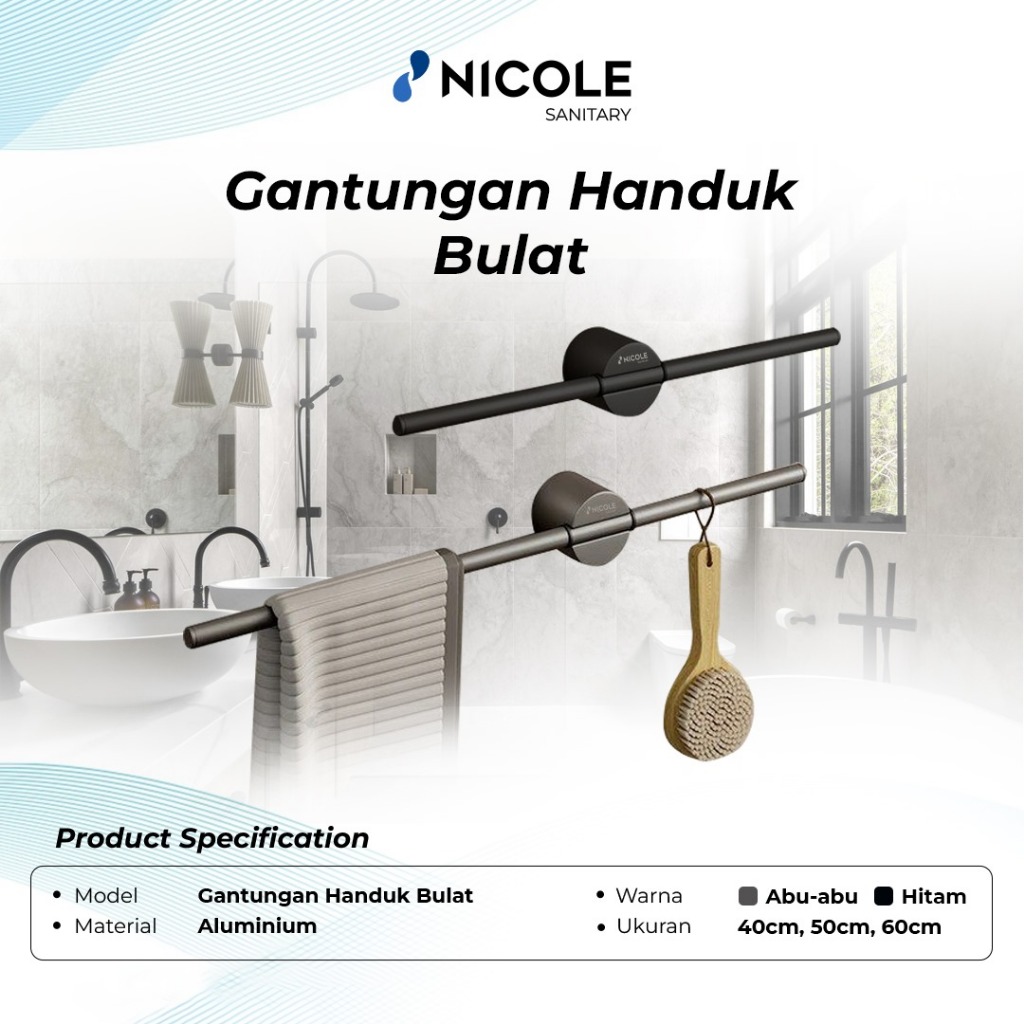 GANTUNGAN Nicole Round Bathroom Wall Hanger Minimalist Aesthetic Towel Clothes Hanger Anti-Rust