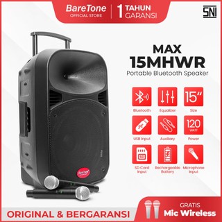 BareTone Speaker Portable MAX15MHWR Speaker Bluetooth 15 Inch  Mini Portable Support Micro SD & USB -Garansi Resmi 1Tahun