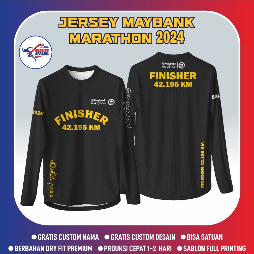 FINISHER MAYBANK MARTHON 2024 JERSEY ฟรีชื่อและหลังแบบกําหนดเอง