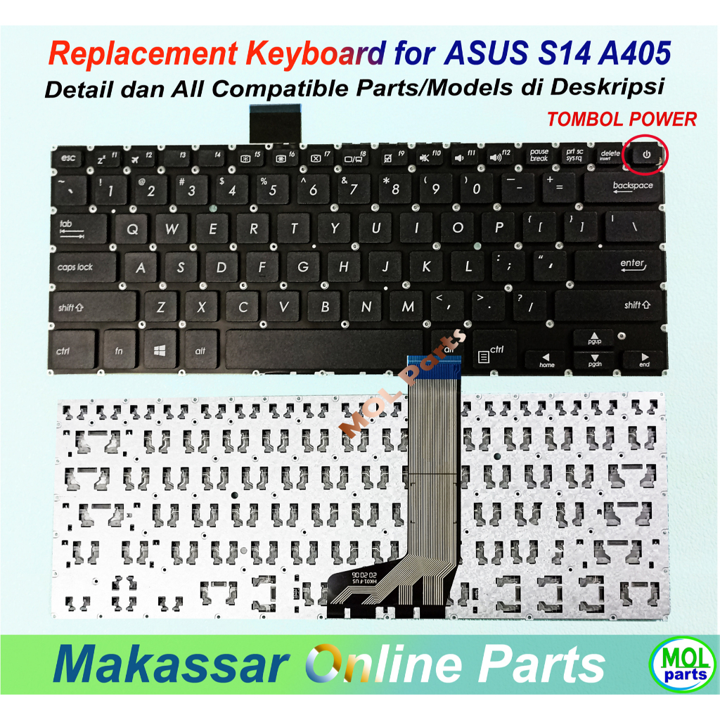 Asus Vivobook 14 S14 A405 A405U A405UQ A405UR X405C X405E X405L X405U X405UA S4000U คีย์บอร์ด