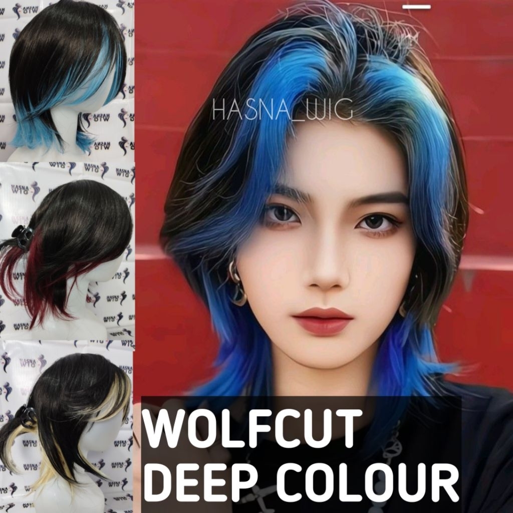 KOREAN MENS WIG SHORT HAIR MULLET STYLE CURTAIN DEEP COLOR COOL