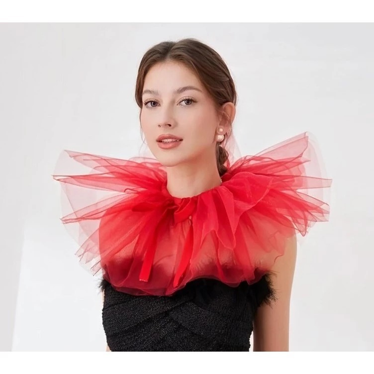 Tulle Clown cycus Collar, ปลอกคอ Pierrot, Tulle Cluffle, คอ Tulle ruff, สามารถขอสีได้