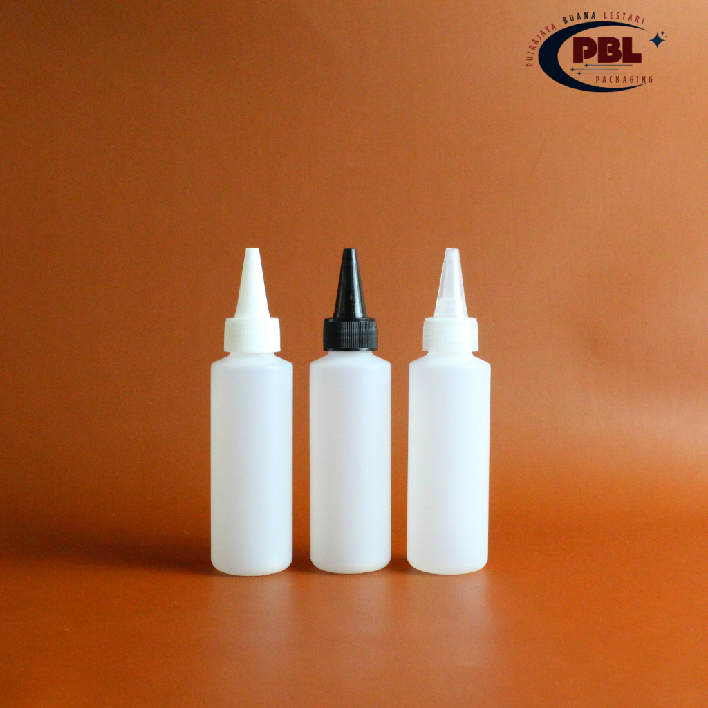 ขวดกรวยธรรมชาติ HDPE 100 มล. / ขวดหมึกหยด 100 มล. / ขวดพลาสติก - คอ Kocucut Cap ตัวแปร 24 สี