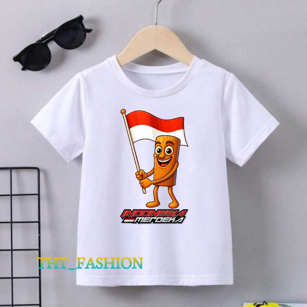 MERAH August เสื้อยืดสําหรับเด็กชายและเด็กหญิงลายตุงสําหรับวัยรุ่นนําธงสีแดงและสีขาวเสื้อยืดแขนสั้นเ