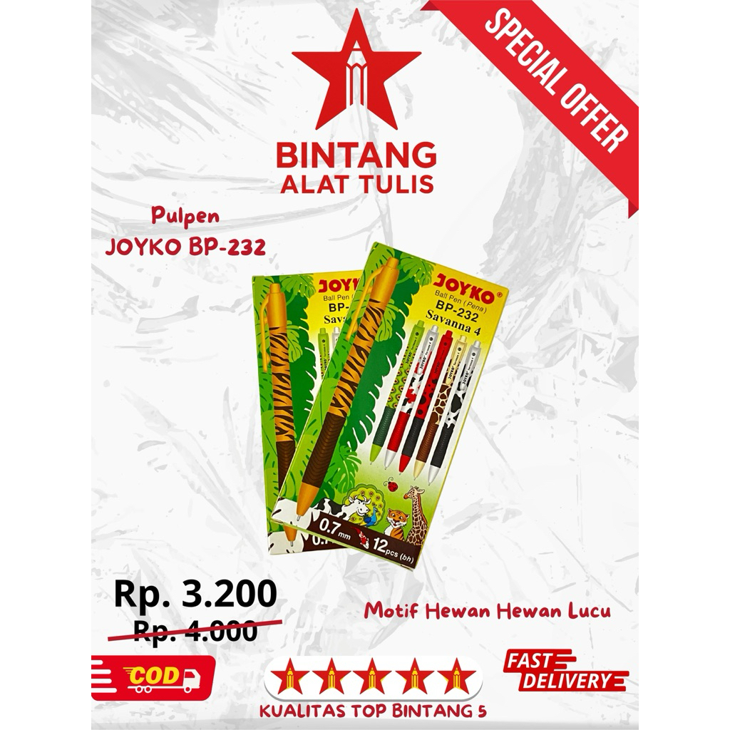 [PCS] ปากกา Joyko BP-232 พร้อมสัตว์น่ารัก 0.7mm | ปากกาลูกลื่นเด็กนักเรียน