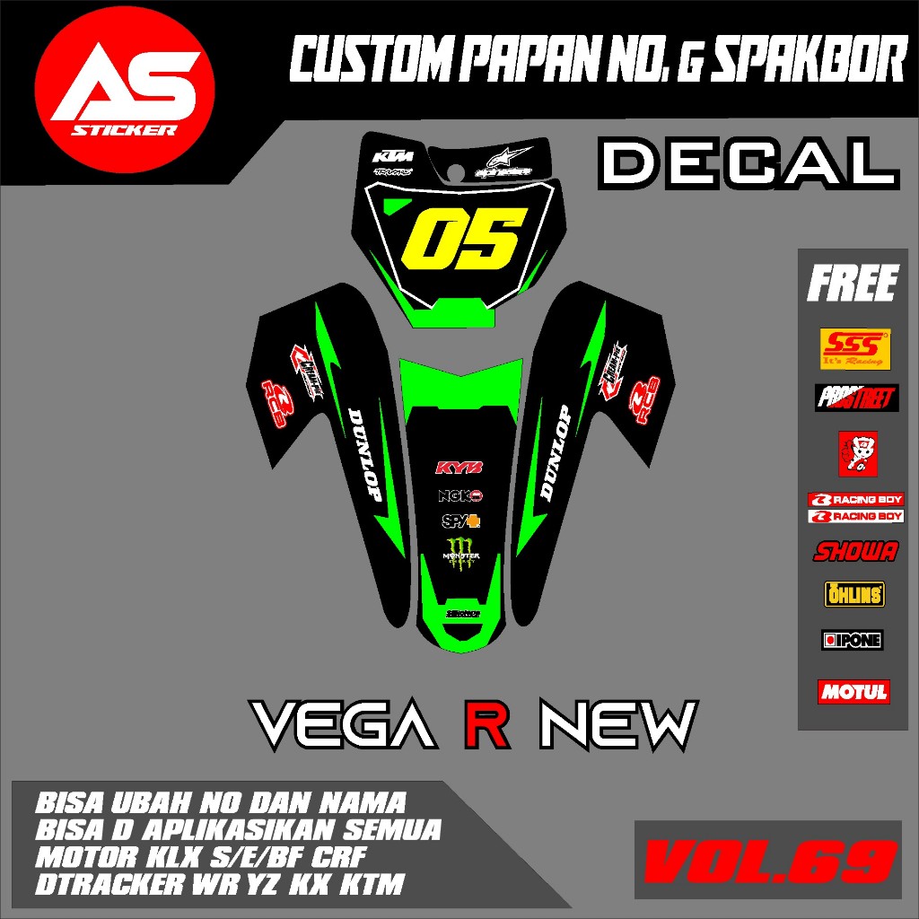 สติ๊กเกอร์ DECAL VEGA R ใหม่ START NUMBER PLATE + FRONT MOTORCYCLE YZ 85 CRF KLX 150 KLX BF KLX GORD