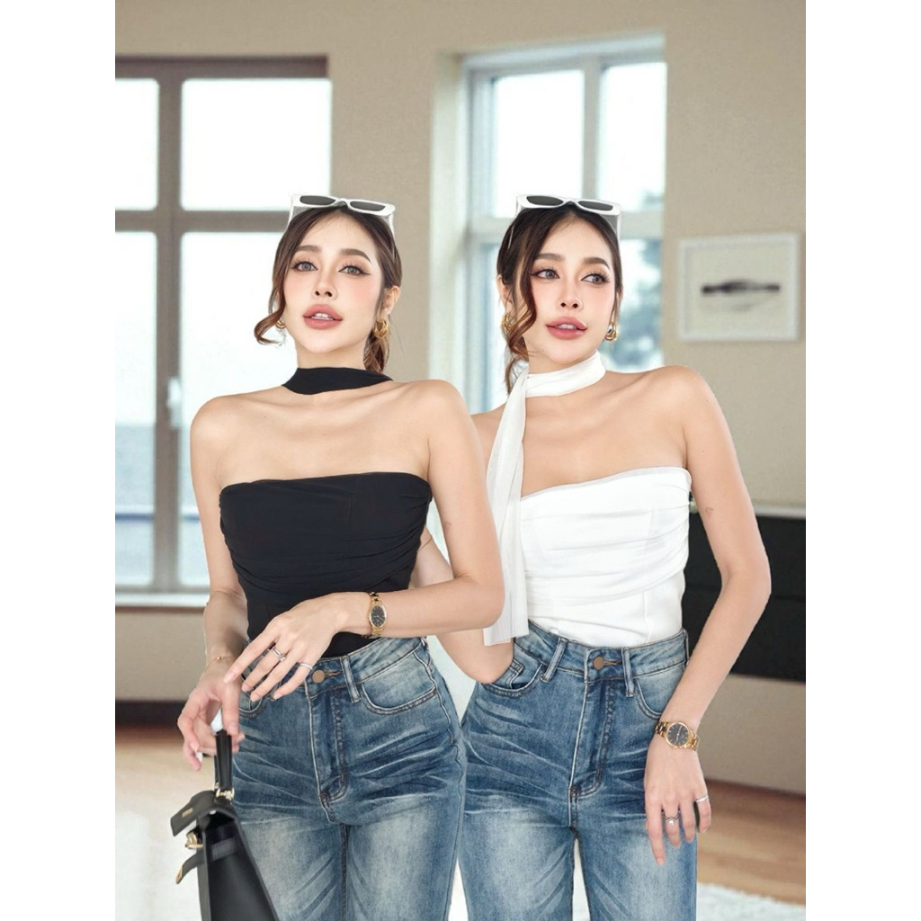 Marina Tube Top | ลูกอมคอตตอนกรุงเทพพรีเมี่ยม | Halter Top Choker | ท็อปส์ซูของผู้หญิง