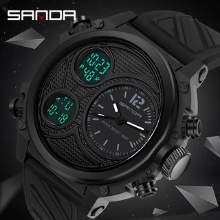 SANDA 3002 Jam Tangan Pria Bermerek Mewah Fashion Multifungsi Tampilan Ganda Olahraga Tahan Air Digital