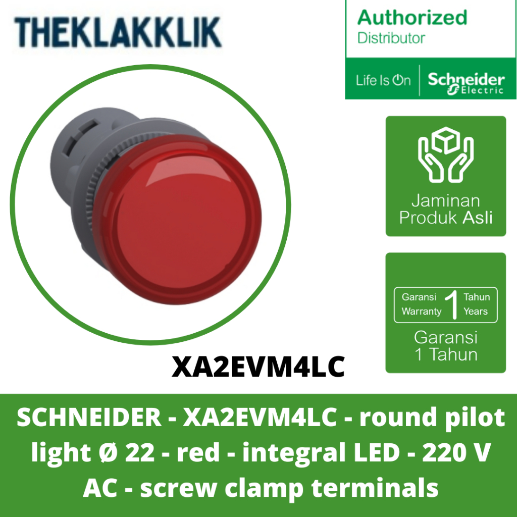 SCHNEIDER - XA2EVM4LC - ไฟนักบินกลม Ø 22 - สีแดง - integral LED - 220 V AC - ขั้วแคลมป์สกรู