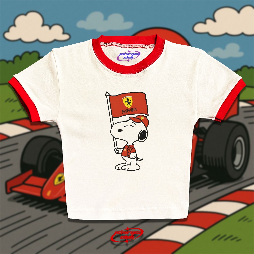 Baby tee ringer tee snoopy ferrari f1 racing y2k style crop tee