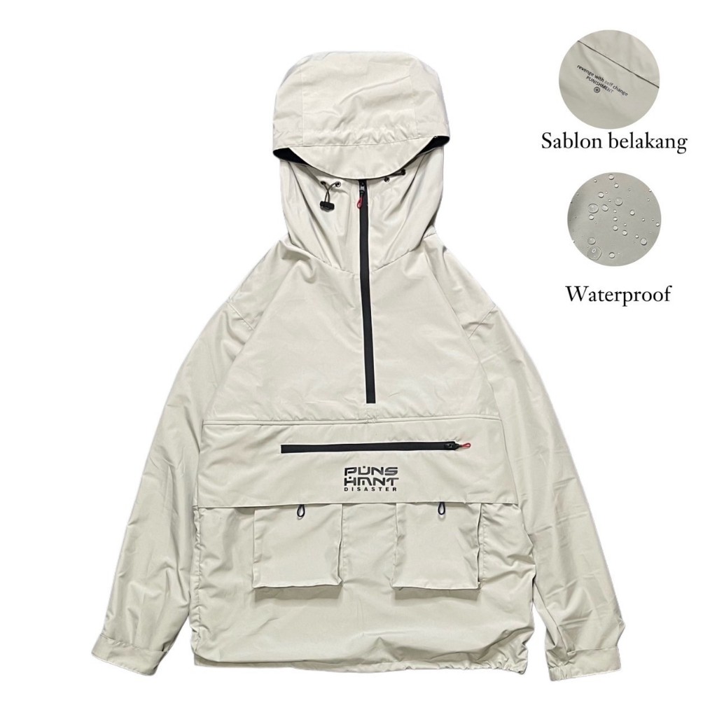 3SONS Cagoule แจ็คเก็ตกลางแจ้งร่มชูชีพวัสดุผู้ชายผู้หญิงสีขาว