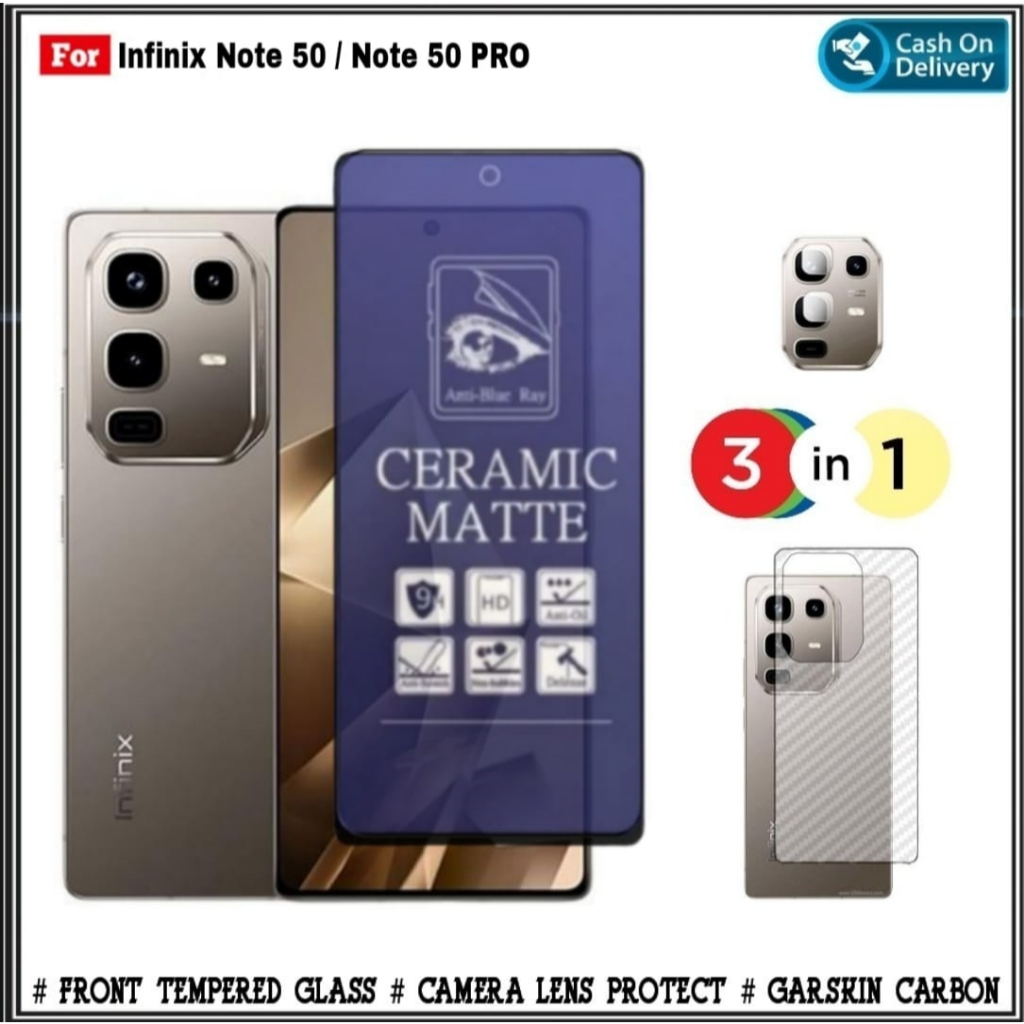 3IN1 Tempered Ceramic Package Infinix 50/50 PRO Matte BLUE LIGHT + กล้อง + Garskin