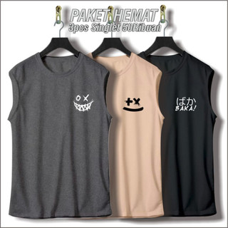Kaos Singlet Lekbong Distro Paketan 3 pcs 50ribu Singlet Santai Gym / Paketan Singlet Motif